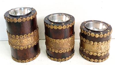 WOODEN CANDLE , BRASS FITTING