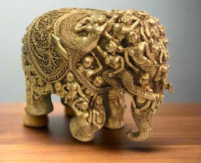 POLY RESIN CARVED ELEPHANT BIG GOLDEN