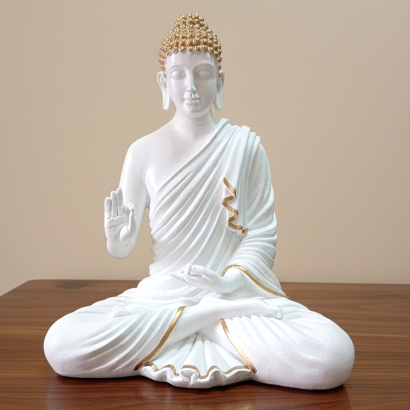 RESIN WHITE BUDDHA 24